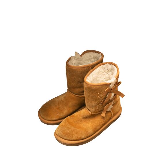 Koolaburra by UGG Koola Bow Short Chestnut Suede Shearling Boots Women’s Size 3 - Picture 2 of 7